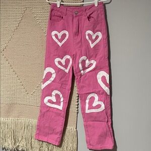 Pink Jeans with White Heart Patterns